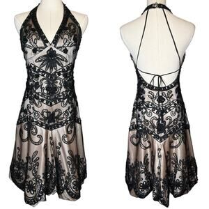 Interlude USA Beaded Halter Bubble Hem Dress, size Small